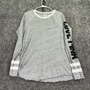 PINK Victoria's Secret Shirt Womens Large Gray Long Sleeve Logo Casual